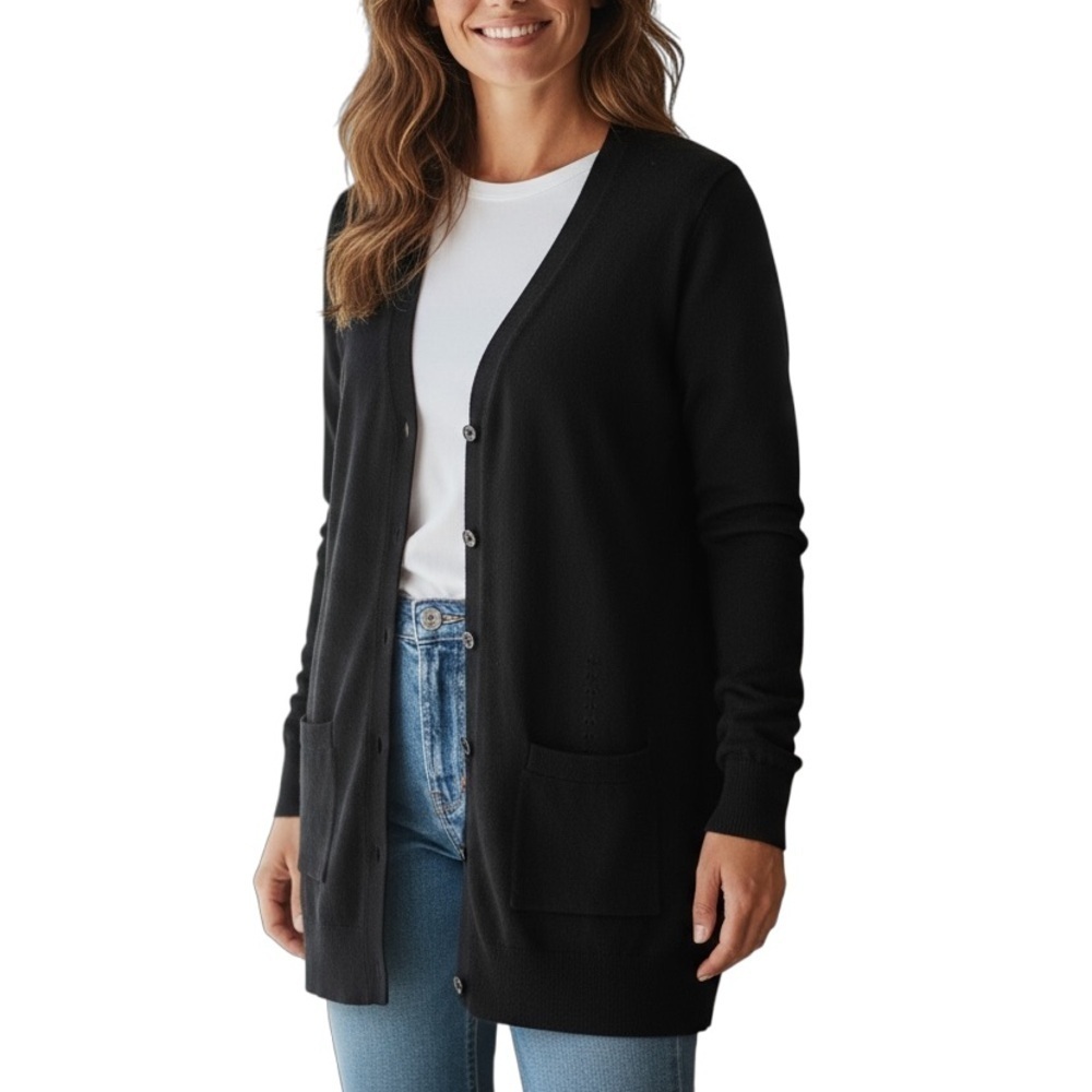 THE LIMITED M Black Knit Cardigan Sweater Silver MOP Buttons R $70